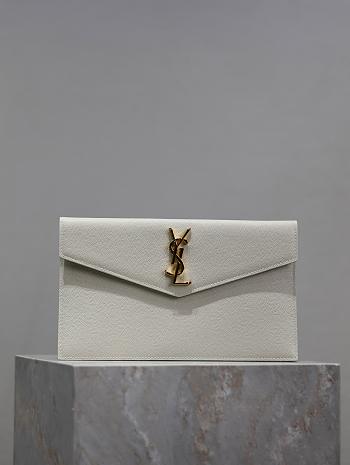 Bagsaaa YSL Uptown Pouch In Grain De Poudre Leather 565739 White - 27 x 16 x 2 CM