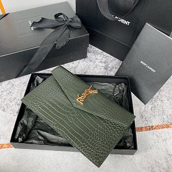 Bagsaaa YSL Uptown Pouch In Crocodile-Embossed Shiny 565739 Green - 27 x 16 x 2 CM