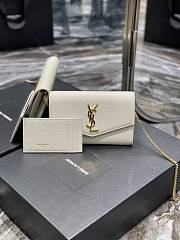 Bagsaaa YSL Uptown Chain Wallet In Grain De Poudre Embossed Leather 607788 White - 19 x 12 x 3 CM - 1