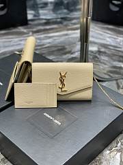 Bagsaaa YSL Uptown Chain Wallet In Grain De Poudre Embossed Leather 607788 Beige - 19 x 12 x 3 CM - 1