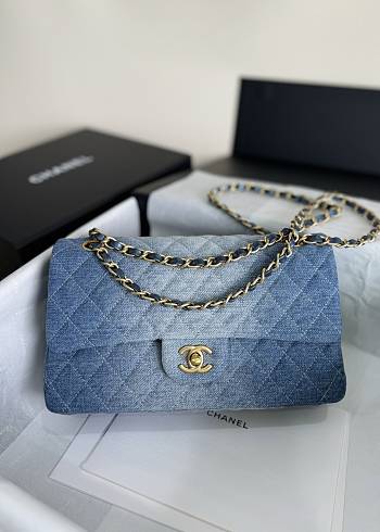 Bagsaaa Chanel Flap Bag Classic 11.12 Washed Denim Blue A01112 - 15.5 × 25.5 × 6.5 cm