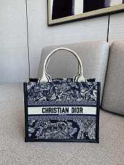 Bagsaaa Small Dior Book Tote Blue and Ecru Toile de Jouy Reverse Embroidery and Blue Calfskin - 26.5 x 22 x 14 cm - 1