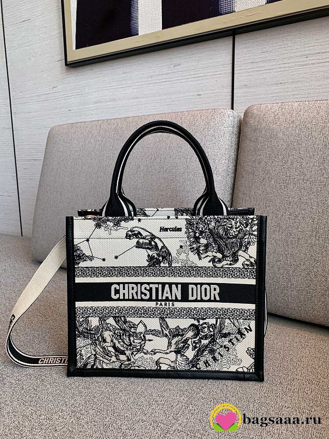 Bagsaaa Small Dior Book Tote Latte and Black Dior Zodiac Embroidery with Black Calfskin - 26.5 x 22 x 14 cm - 1