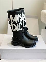 Bagsaaa Dior D-Major Boot Black Technical Fabric with White Miss Dior Graffiti Print and Black Calfskin - 1