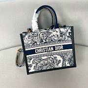 Bagsaaa Small Dior Book Tote White and Navy Blue Toile de Jouy Sauvage Embroidery with Navy Blue Calfskin - 26.5 x 22 x 14 cm - 1