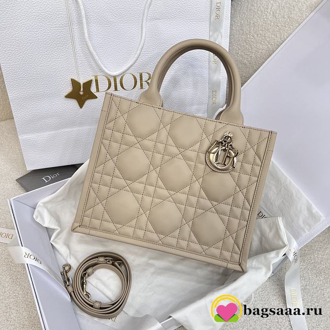 Bagsaaa Small Dior Book Tote Powder Beige Macrocannage Calfskin - 26.5 x 22 x 14 cm - 1