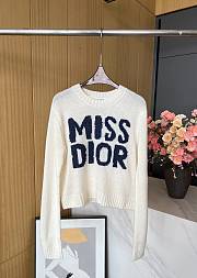 Bagsaaa Dior Sweater Ecru Cashmere and Silk Knit with Blue Miss Dior Graffiti Motif - 1