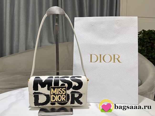 Bagsaaa Miss Dior Flap Bag White and Black Miss Dior Graffiti Printed Calfskin - 22 x 11 x 6 cm - 1