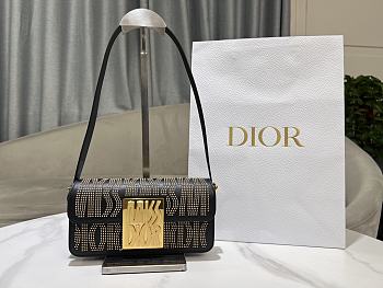 Bagsaaa Miss Dior Flap Bag Black Miss Dior Allover Calfskin with Gold-Finish Studs - 22 x 11 x 6 cm