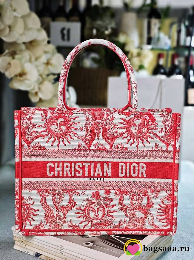 Bagsaaa Medium Dioriviera Dior Book Tote Coral Toile de Jouy Soleil Embroidery - 36 x 27.5 x 16.5 cm - 1