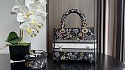 Bagsaaa Dior Medium Lady D-Lite Bag Black Multicolor Dior Herbarium Embroidery - 24 x 21 x 12 cm - 2