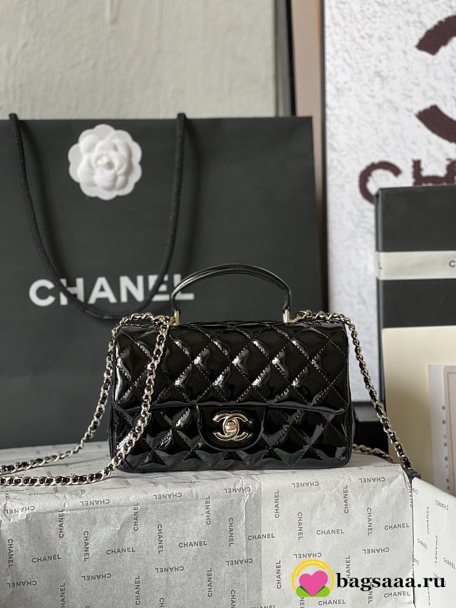 Bagsaaa Chanel Mini Classic Handbag With Top Handle AS2431 Black Patent - 12 × 20 × 6 cm - 1