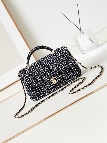 Bagsaaa Chanel Mini Classic Handbag With Top Handle AS2431 Sequin Black & White Tweed - 12 × 20 × 6 cm