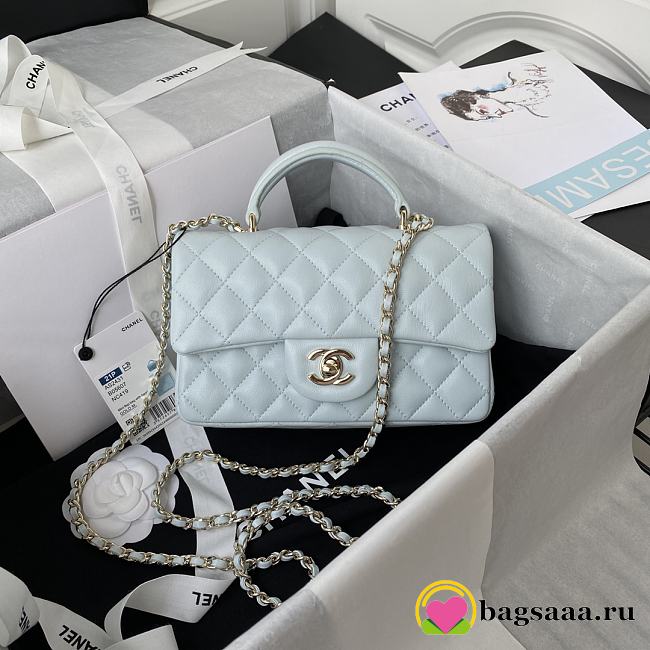 Bagsaaa Chanel Mini Classic Handbag With Top Handle AS2431 Light Blue - 12 × 20 × 6 cm - 1