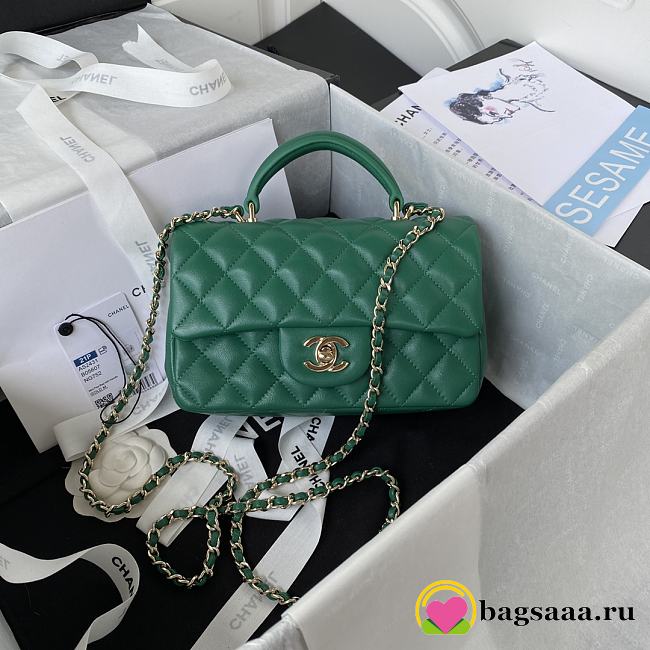 Bagsaaa Chanel Mini Classic Handbag With Top Handle AS2431 Green - 12 × 20 × 6 cm - 1