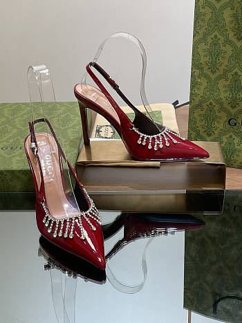 Bagsaaa Gucci Women's pump with crystal chain ‎805306 red - 10.5cm