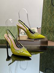 Bagsaaa Gucci Women's pump with crystal chain ‎805306 olive green - 10.5cm - 1