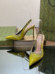 Bagsaaa Gucci Women's pump with crystal chain ‎805306 olive green - 10.5cm - 4