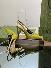 Bagsaaa Gucci Women's pump with crystal chain ‎805306 olive green - 10.5cm - 2