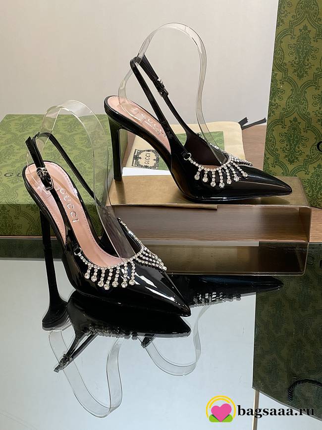 Bagsaaa Gucci Women's pump with crystal chain ‎805306 black - 10.5cm - 1