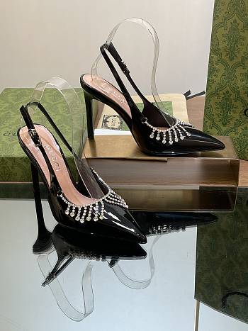 Bagsaaa Gucci Women's pump with crystal chain ‎805306 black - 10.5cm