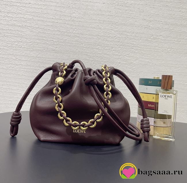 Bagsaaa Loewe Mini Flamenco Purse bag in mellow nappa lambskin Burgundy - 23X17X5.5 cm - 1