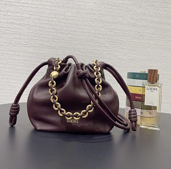 Bagsaaa Loewe Mini Flamenco Purse bag in mellow nappa lambskin Burgundy - 23X17X5.5 cm