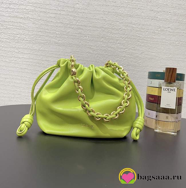 Bagsaaa Loewe Mini Flamenco Purse bag in mellow nappa lambskin Anise Green - 23X17X5.5 cm - 1