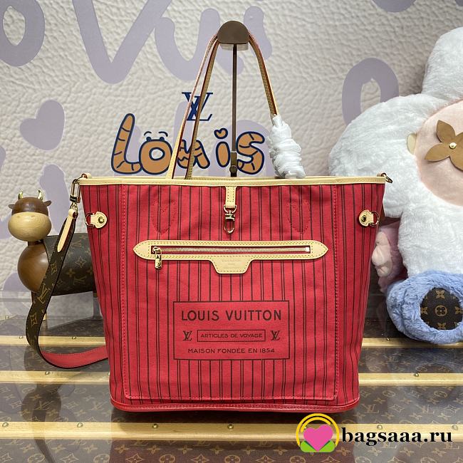 Bagsaaa Louis Vuitton M12096 Reversible Neverfull Bandoulière Inside Out MM Tote Bag Red - 31 x 28 x 14 cm - 1