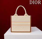 Bagsaaa Small Dior Book Tote Beige Dior Oblique Embroidered Raffia and Camel Calfskin - 26.5 x 22 x 14 cm - 3