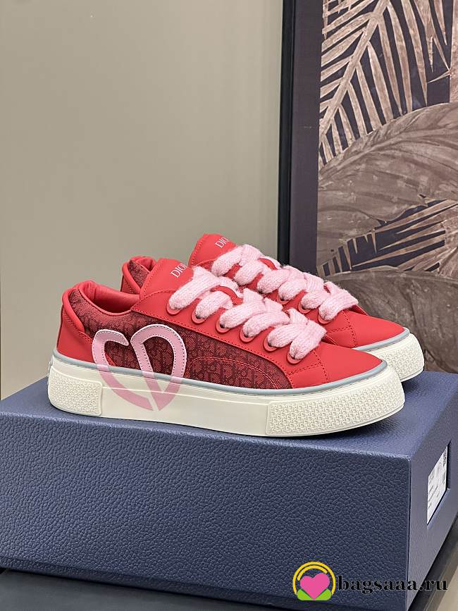 Bagsaaa Dior B33 Sneaker Red Smooth Calfskin and Red Dior Oblique Jacquard - 1