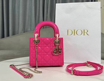 Bagsaaa Dior Small Lady Hot Pink Patent & Gold Hardware - 20×17×8cm