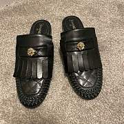 Bagsaaa Chanel Black Braided Leather Lion Fringe Flat Mules - 2