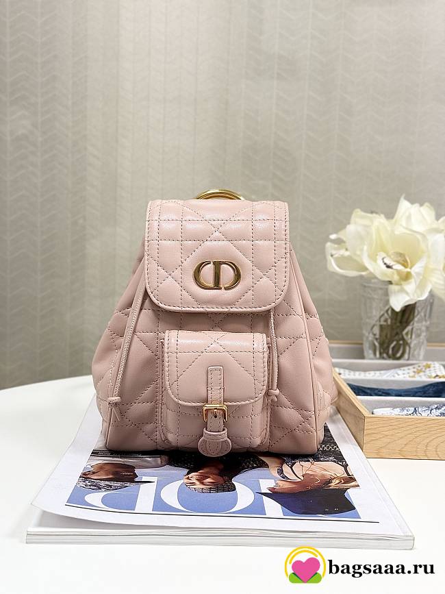 Bagsaaa Small Dior Caro Backpack Powder Pink Macrocannage Lambskin - 19.5 x 18.5 x 8.5 cm - 1