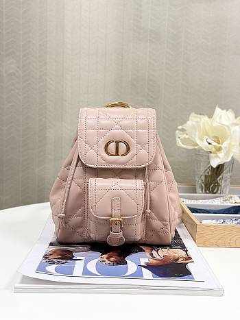 Bagsaaa Small Dior Caro Backpack Powder Pink Macrocannage Lambskin - 19.5 x 18.5 x 8.5 cm