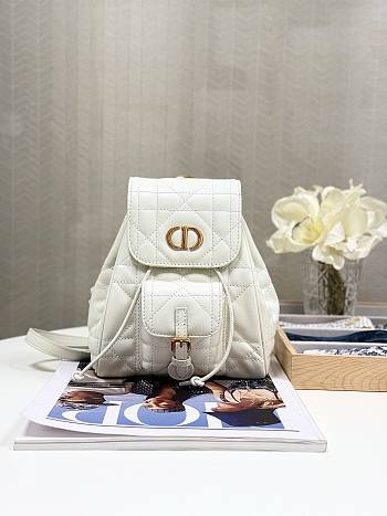 Bagsaaa Small Dior Caro Backpack Latte Macrocannage Lambskin - 19.5 x 18.5 x 8.5 cm