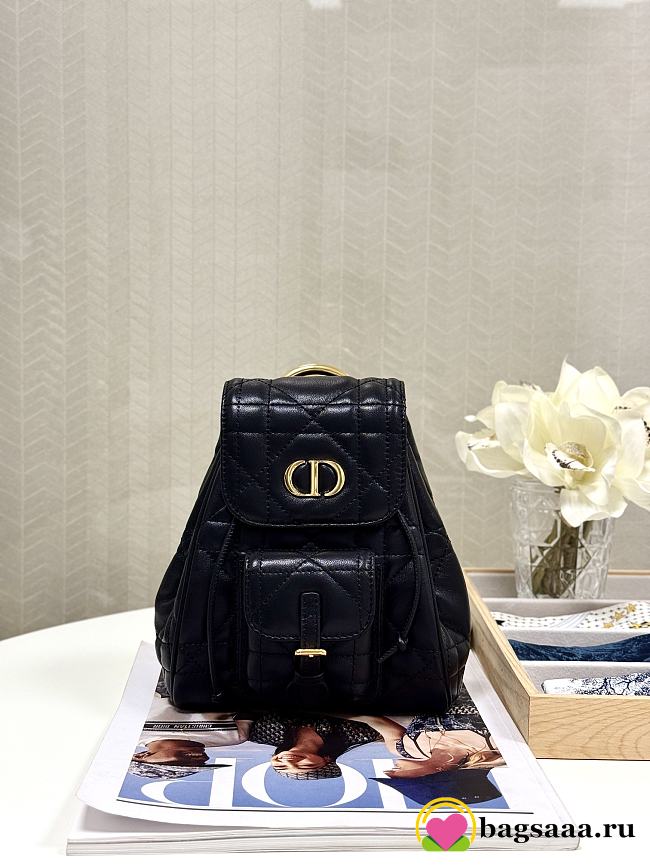 Bagsaaa Small Dior Caro Backpack Black Macrocannage Lambskin - 19.5 x 18.5 x 8.5 cm - 1