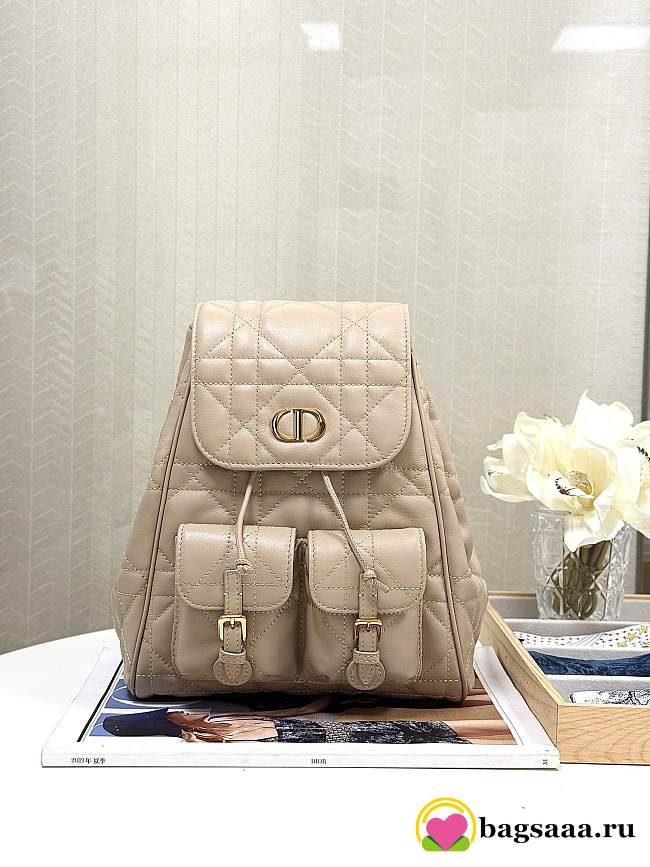 Bagsaaa Medium Dior Caro Backpack Powder Beige Macrocannage Lambskin - 23 x 26.7 x 12.5 cm - 1