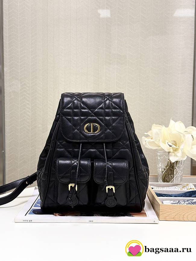 Bagsaaa Medium Dior Caro Backpack Black Macrocannage Lambskin - 23 x 26.7 x 12.5 cm - 1