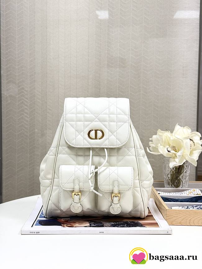 Bagsaaa Medium Dior Caro Backpack Latte Macrocannage Lambskin - 23 x 26.7 x 12.5 cm - 1