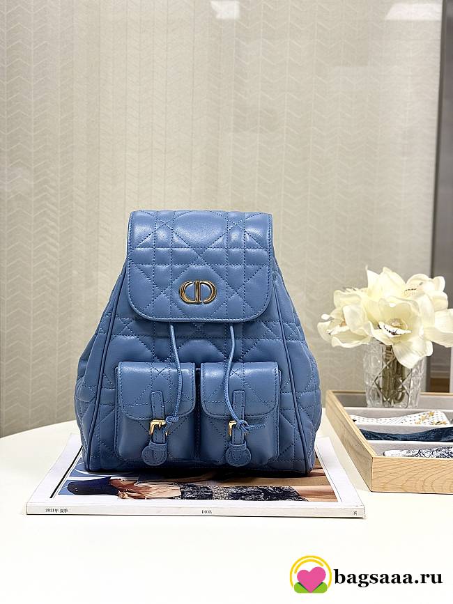 Bagsaaa Medium Dior Caro Backpack Blue Macrocannage Lambskin - 23 x 26.7 x 12.5 cm - 1