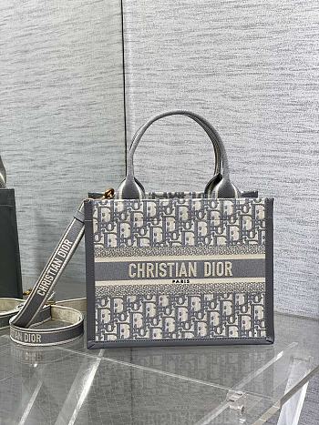 Bagsaaa Small Dior Book Tote Gray Dior Oblique Embroidery and Calfskin - 26.5 x 22 x 14 cm