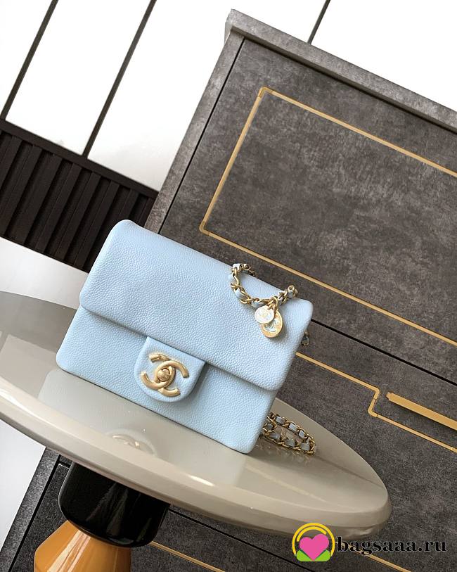 Bagsaaa Chanel AS5218 Mini Flap Bag Grained Light Blue - 13 × 17.5 × 6 cm - 1