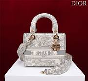 Bagsaaa Dior Medium Dioriviera Lady D-Lite Bag Gray Toile de Jouy Embroidery - 24 x 21 x 12 cm - 1