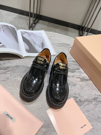 Bagsaaa Miumiu Leather lace-up shoes black