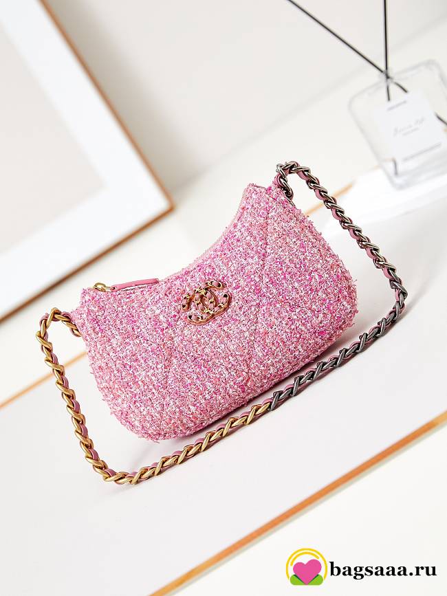 Bagsaaa Chanel 19 Clutch With Chain Cotton Pink Tweed - 20cm - 1