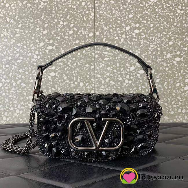 Bagsaaa Valentino Garavani Mini Locò Black Crystal - 19 x 10.5 x 5 cm - 1