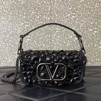 Bagsaaa Valentino Garavani Mini Locò Black Crystal - 19 x 10.5 x 5 cm