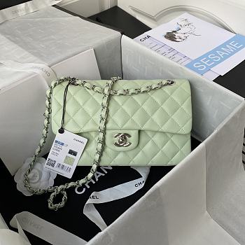 Bagsaaa Chanel Flap Bag Light Green Lambskin & Silver Hardware - 23cm