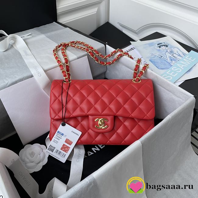 Bagsaaa Chanel Flap Bag Red Lambskin & Gold Hardware - 23cm - 1